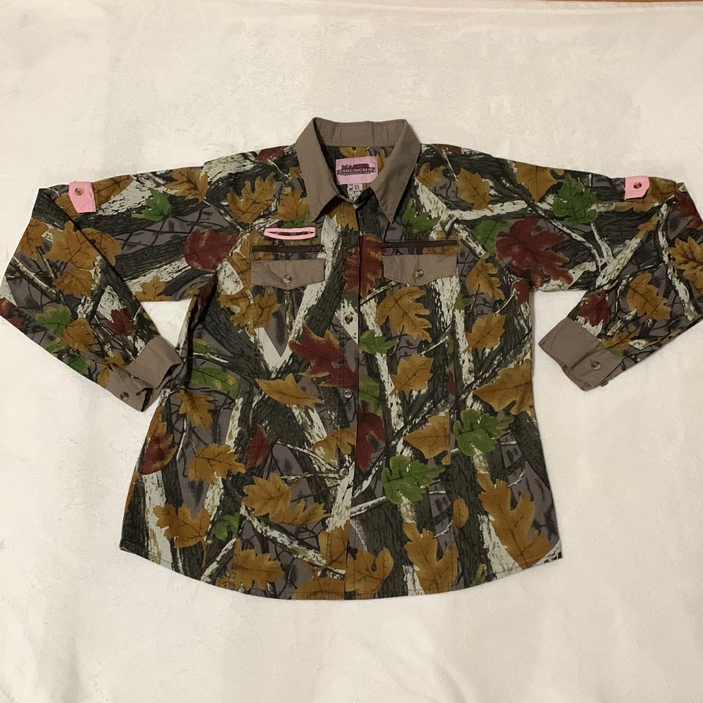 🔥Master Sportswoman Shirt XL Rugged Outdoor Gear Button Front Camouflaged Pocket
